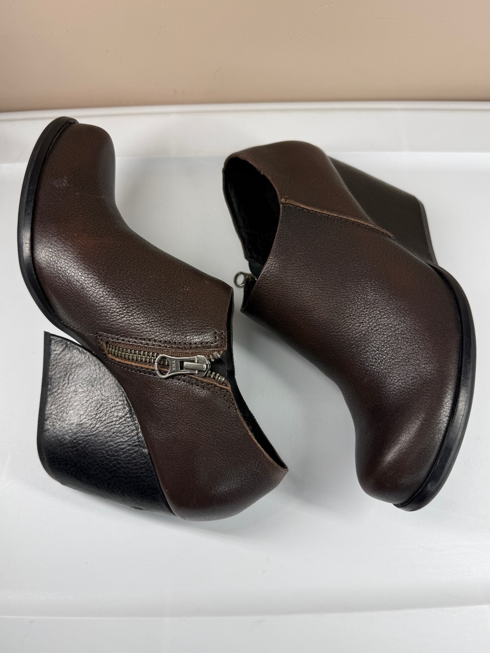 Kork-Ease Holmes Brown Leather Wedge Ankle Booties Size 7